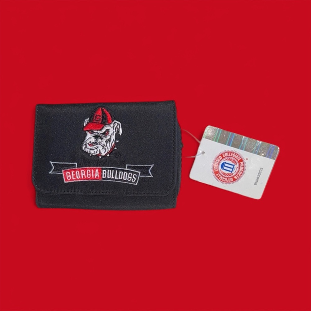 UGA Georgia Bulldogs Mascot Trifold Black Wallet Clear ID Officially Licensed